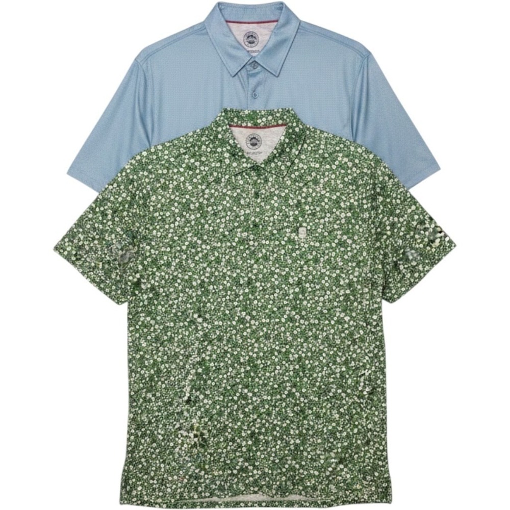 Flag & Anthem Madeflex Mens Large Polo Shirt Lot 2 Floral Green Blue Performance